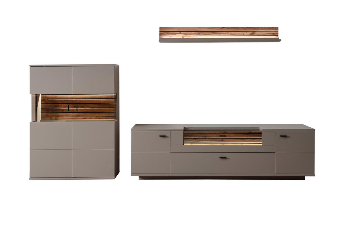 WOHNWAND 3-teilig  in  320/177/50 cm   - Anthrazit, Design, Holzwerkstoff/Metall (320/177/50cm) - Livetastic