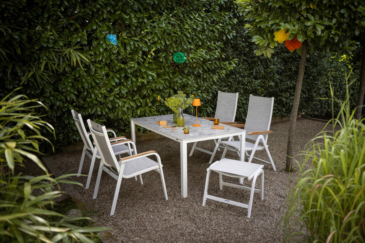GARTENKLAPPSESSEL Teakholz Aluminium Naturfarben, Weiß, Hellgrau  - Hellgrau/Naturfarben, Basics, Holz/Textil (61/109/65cm) - Kettler
