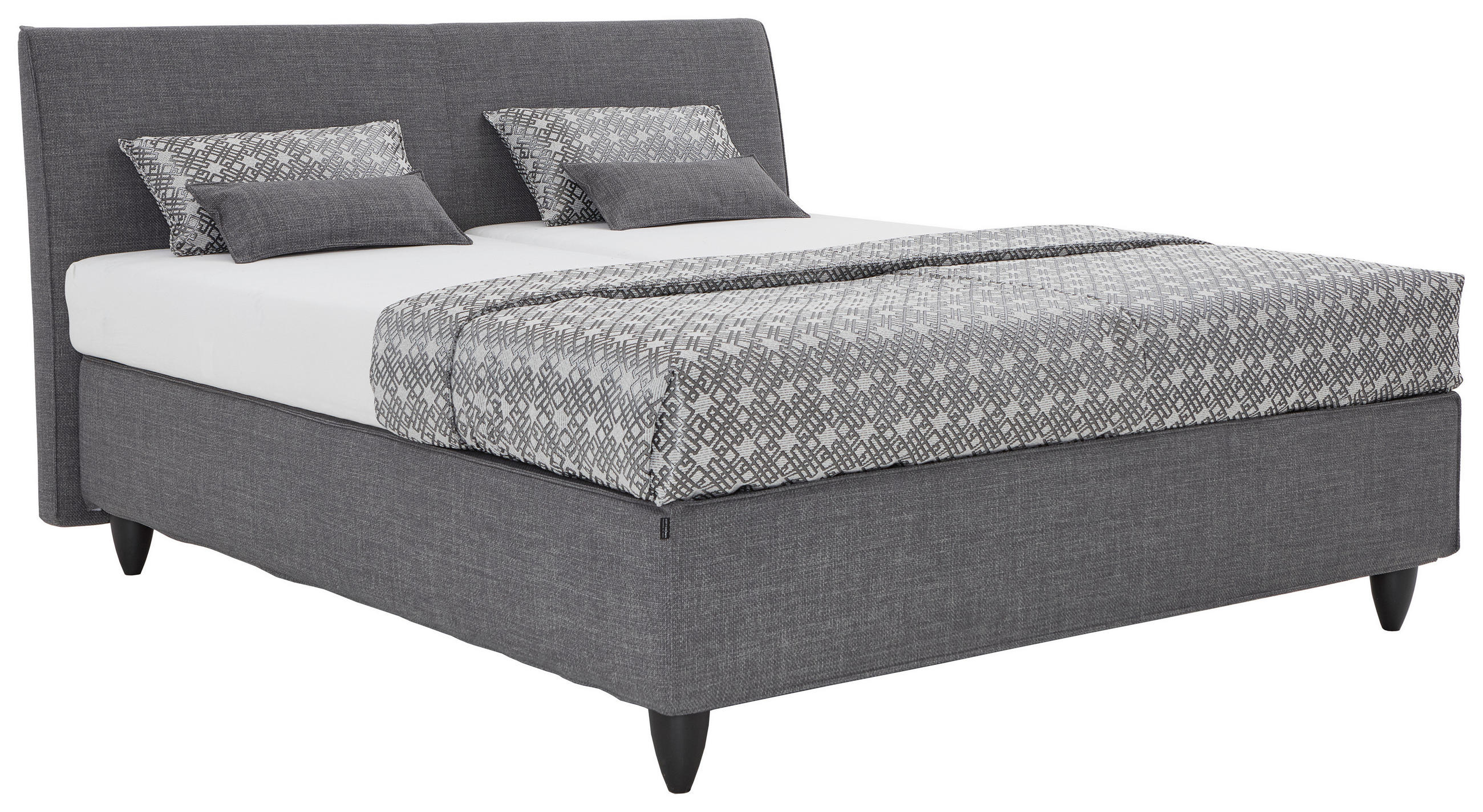BOXSPRINGBETT 200/200 cm,  in Grau, Dunkelgrau, gepolstertes Kopfteil, Matratzen, H2 + H3 = mittel + fest  - Dunkelgrau/Schwarz, Design, Holzwerkstoff/Kunststoff (200/200cm) - RUF Betten