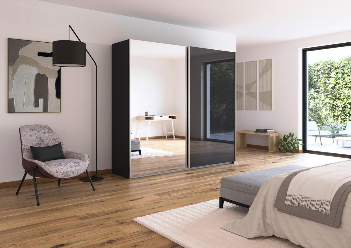 SCHWEBETÜRENSCHRANK  in Grau  - Alufarben/Grau, KONVENTIONELL, Glas/Holzwerkstoff (225/210/62cm) - Xora