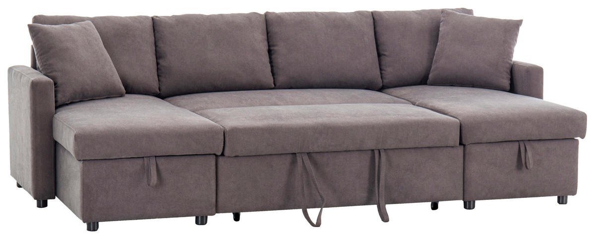 WOHNLANDSCHAFT Dunkelgrau Webstoff  - Dunkelgrau/Schwarz, Design, Holz/Kunststoff (264/88/135,5cm) - Ti'me