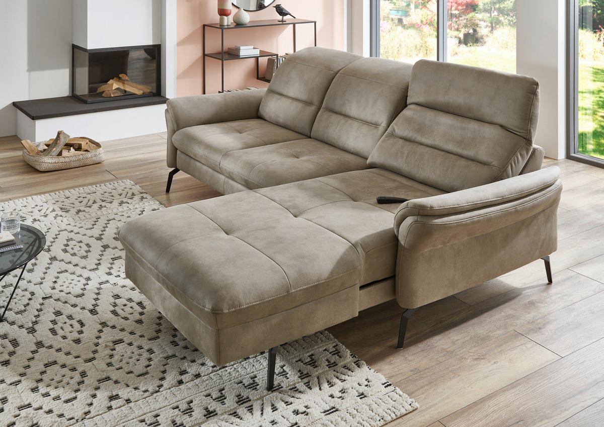ECKSOFA in Flachgewebe Graubraun  - Graubraun/Schwarz, Konventionell, Textil/Metall (260/181cm) - Beldomo Speed