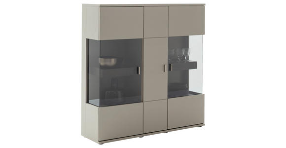 HIGHBOARD furniert Grau, Eichefarben  - Eichefarben/Grau, Design, Glas/Holzwerkstoff (130/134/37cm) - Novel