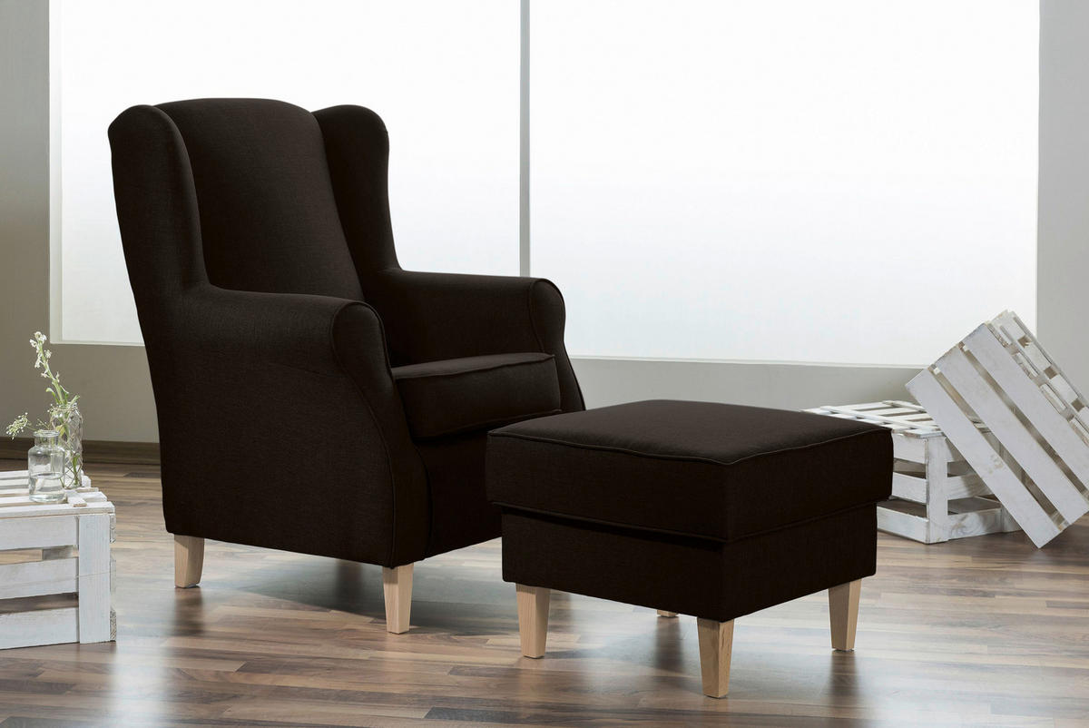 OHRENSESSEL in Flachgewebe Dunkelbraun  - Dunkelbraun/Buchefarben, Design, Holz/Textil (77/103/86cm) - Max Winzer
