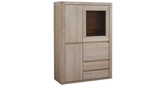 HIGHBOARD Eiche massiv Alteiche Einlegeböden  - Alteiche/Grau, KONVENTIONELL, Glas/Holz (98/140/38cm) - Voleo