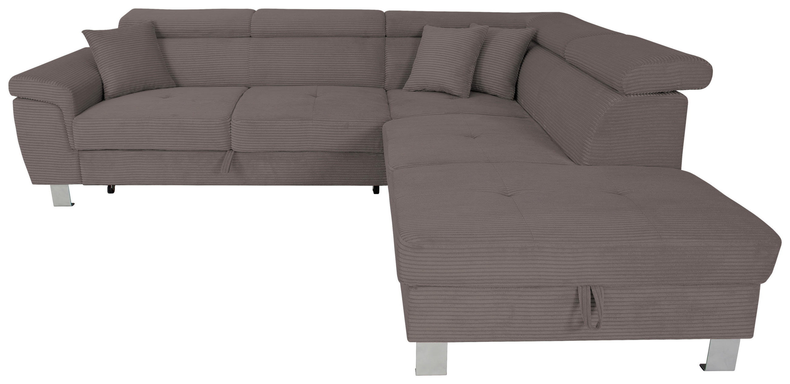 ECKSOFA inkl. Funktionen Anthrazit Cord Zierkissen, Bettkasten, Schlaffunktion, Kopfteilverstellung, Kopfstütze  - Anthrazit/Silberfarben, Design, Textil/Metall (257/226cm) - Xora