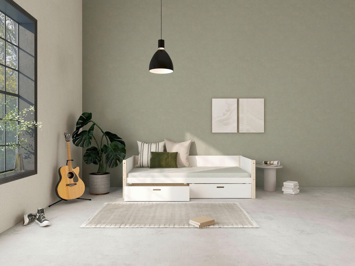BETT in Weiß, Kieferfarben  - Weiß/Kieferfarben, MODERN, Holz (90/200cm) - Chameo