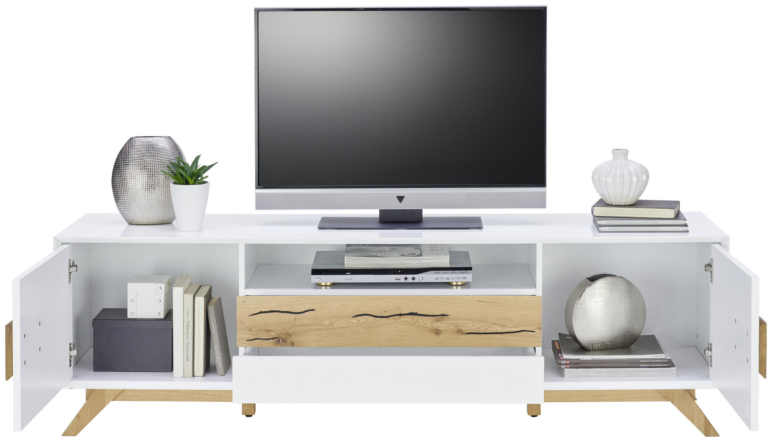 TV-ELEMENT Eiche massiv Weiß, Eichefarben - Eichefarben/Weiß, Design, Holz (178/53,6/40cm) - Xora