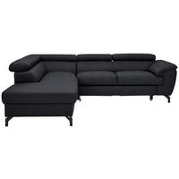 ECKSOFA in Echtleder Schwarz  - Schwarz, Design, Leder/Metall (220/256cm) - Celina Home