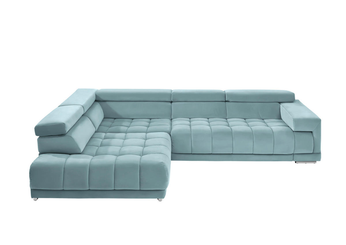 ECKSOFA in Mikrofaser Hellblau  222/326 cm  - Chromfarben/Hellblau, Design, Textil/Metall (222/326cm) - Beldomo Speed