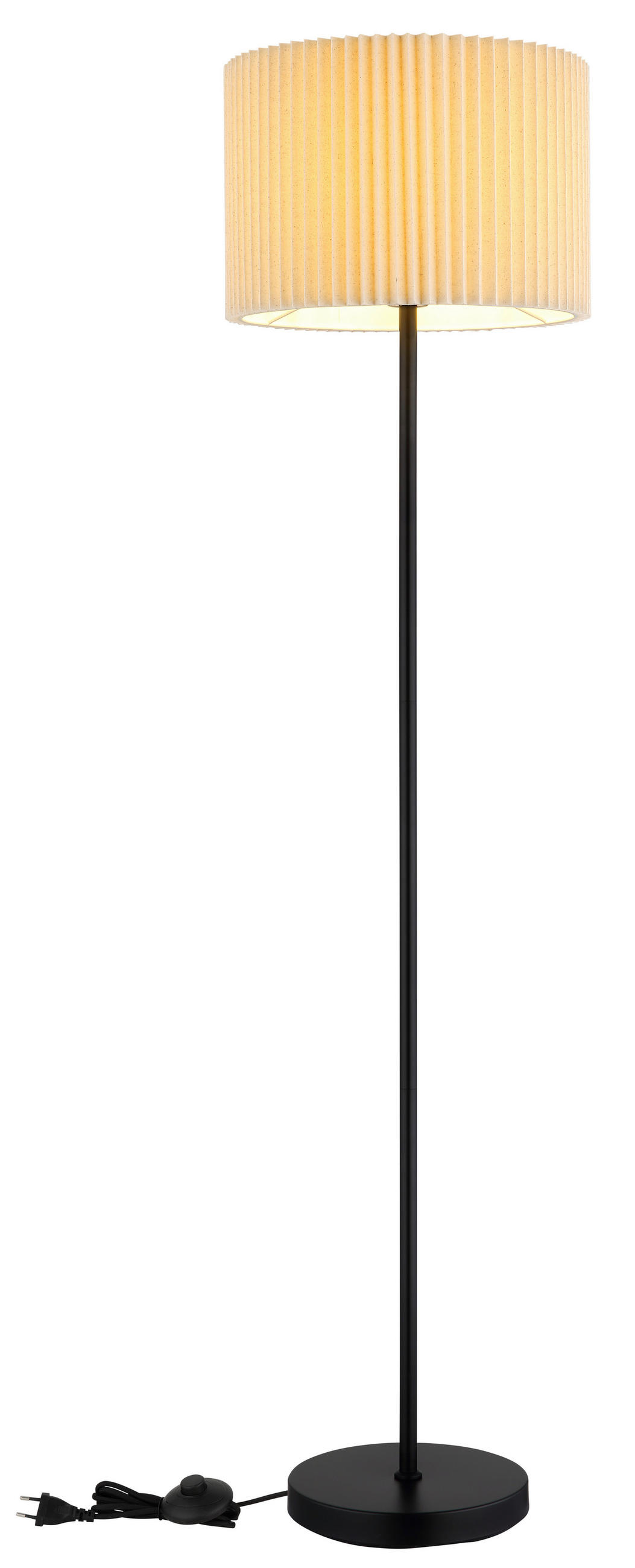STEHLEUCHTE PAGE 38/152 cm   - Schwarz/Naturfarben, KONVENTIONELL, Textil/Metall (38/152cm) - Globo