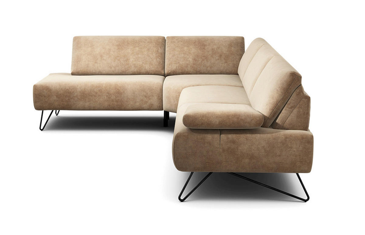 ECKSOFA Cosy Sandfarben Samt  - Sandfarben/Schwarz, Design, Textil/Metall (213/288-303cm) - SENSOO