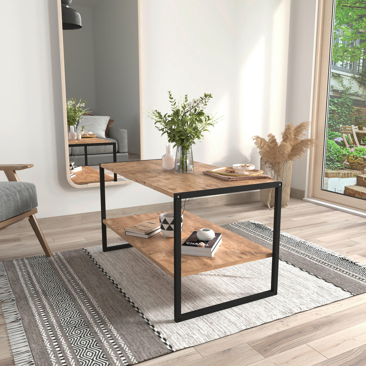COUCHTISCH in Holzwerkstoff 90/50/50 cm  - Honigeiche/Schwarz, Design, Holzwerkstoff/Metall (90/50/50cm) - MID.YOU