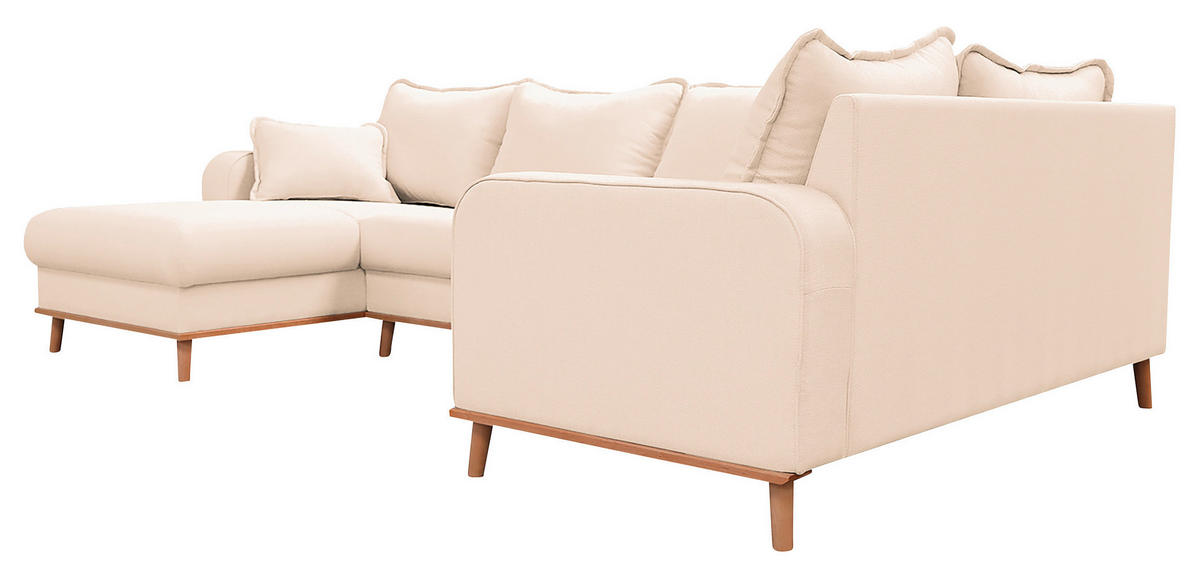 WOHNLANDSCHAFT Ecru  - Wengefarben/Ecru, Design, Holz/Textil (170/296/167cm) - Livetastic