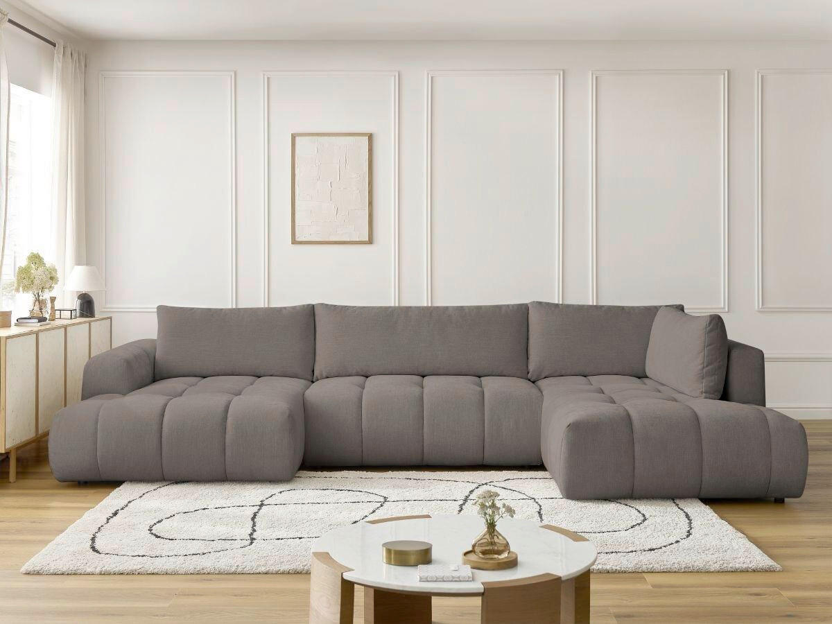 WOHNLANDSCHAFT  FUJI  Taupe Leinenoptik  - Taupe/Schwarz, MODERN, Kunststoff/Textil (160/377/204cm)