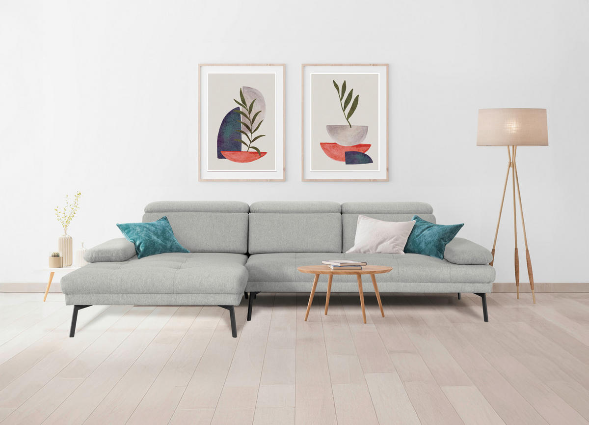 ECKSOFA in Webstoff Olivgrün  - Schwarz/Olivgrün, Design, Textil/Metall (188/296cm) - Livetastic