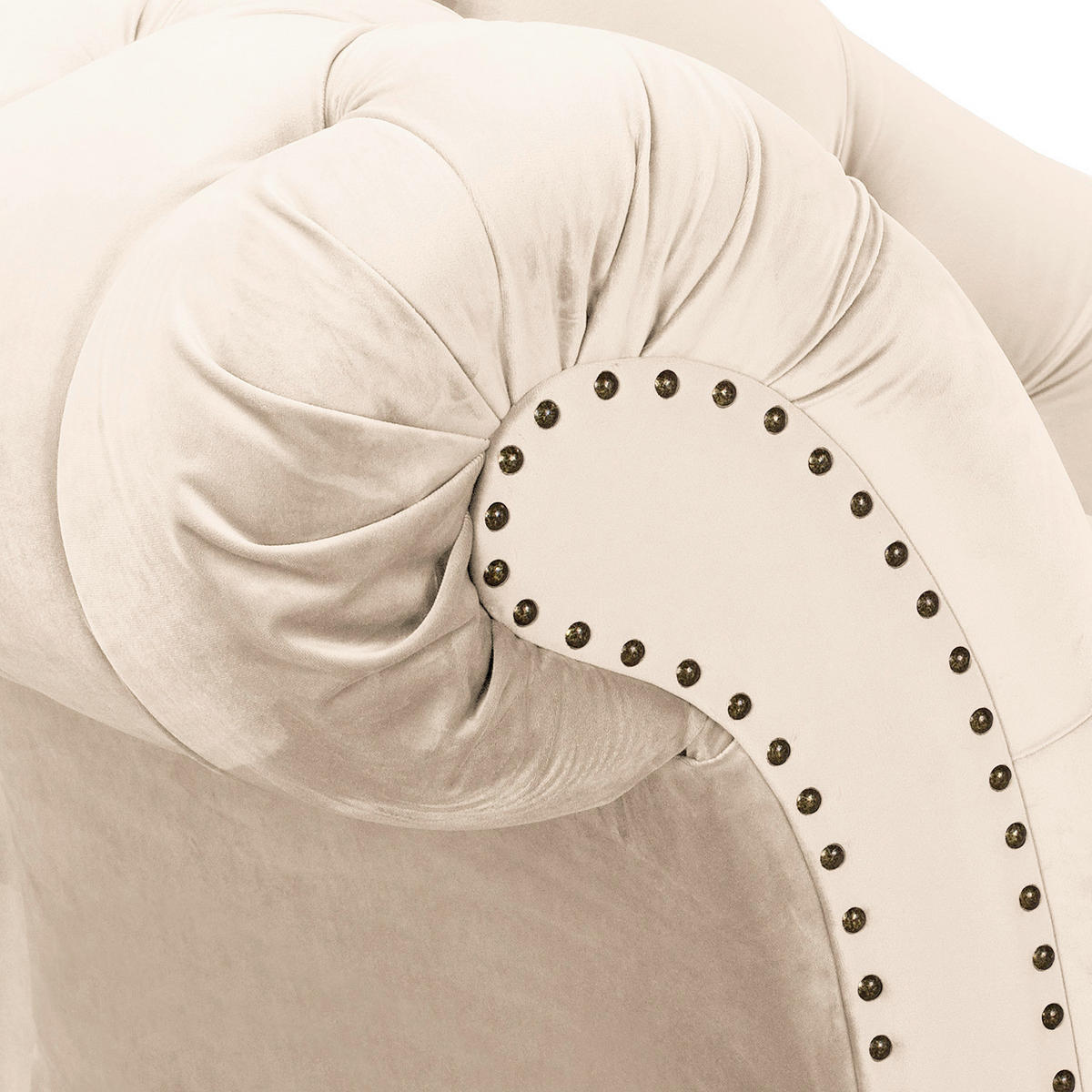 RÉCAMIERE Pako in Samt Creme  - Creme/Braun, Design, Holz/Textil (185/93/75cm) - Livetastic