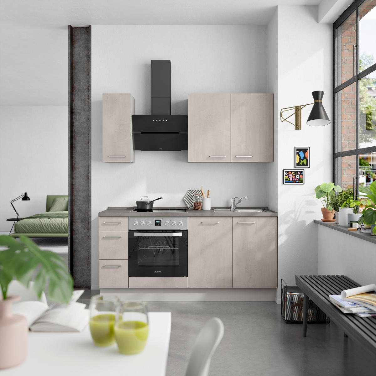 KÜCHENBLOCK 180 cm   in Grau, Schieferfarben  - Schieferfarben/Edelstahlfarben, MODERN, Holzwerkstoff/Metall (180cm) - Nobilia