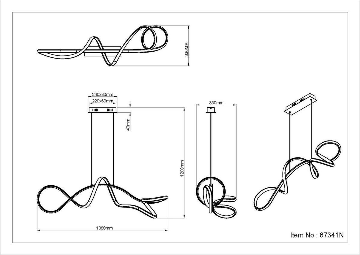 LED-HÄNGELEUCHTE SWIRL 108/33/120 cm  - Klar/Nickelfarben, Design, Kunststoff/Metall (108/33/120cm) - Globo