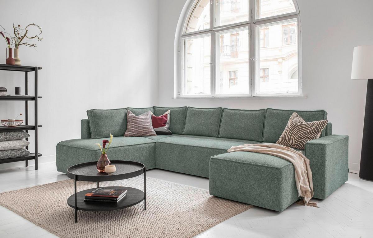 SJEDEĆA GARNITURA tekstil  zelena   - bijela/siva, Design, tekstil/plastika (194/322/156cm) - MID.YOU