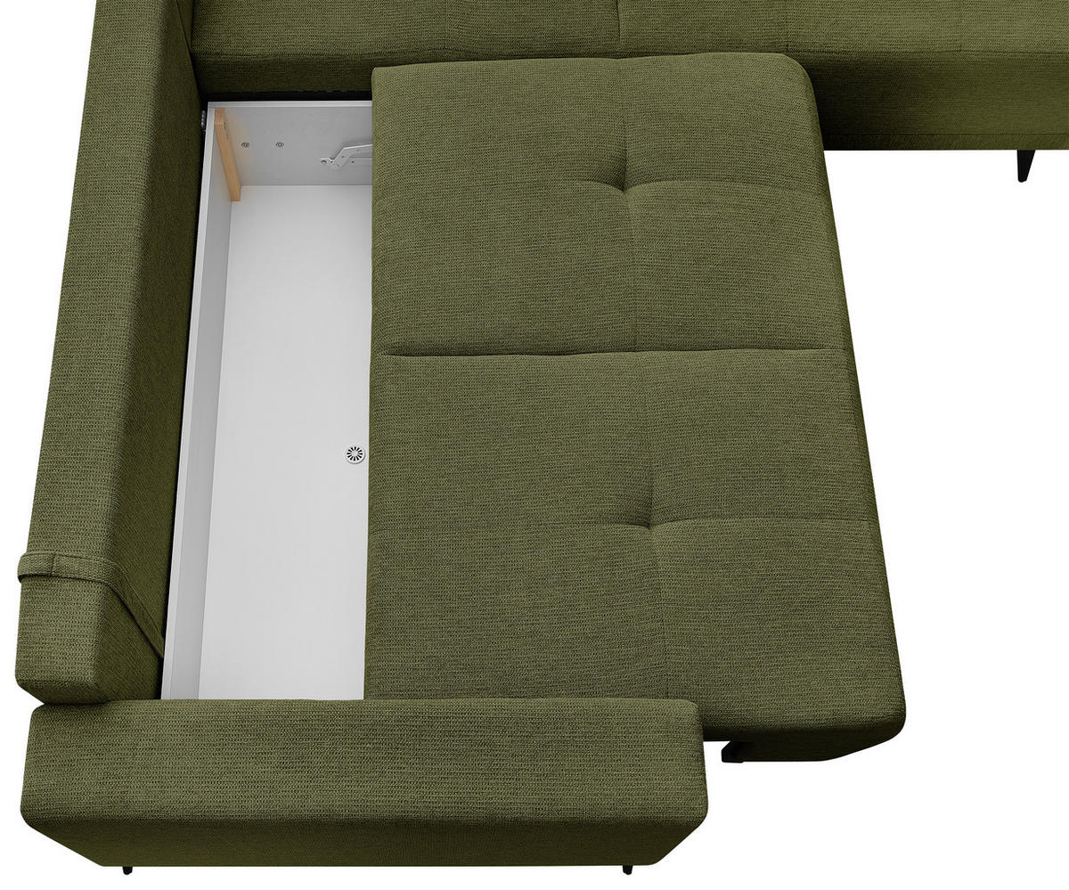 ECKSOFA RAFAEL Grün Struktur Rückenkissen, Bettkasten  - Schwarz/Grün, Design, Textil/Metall (269/218cm) - P & B