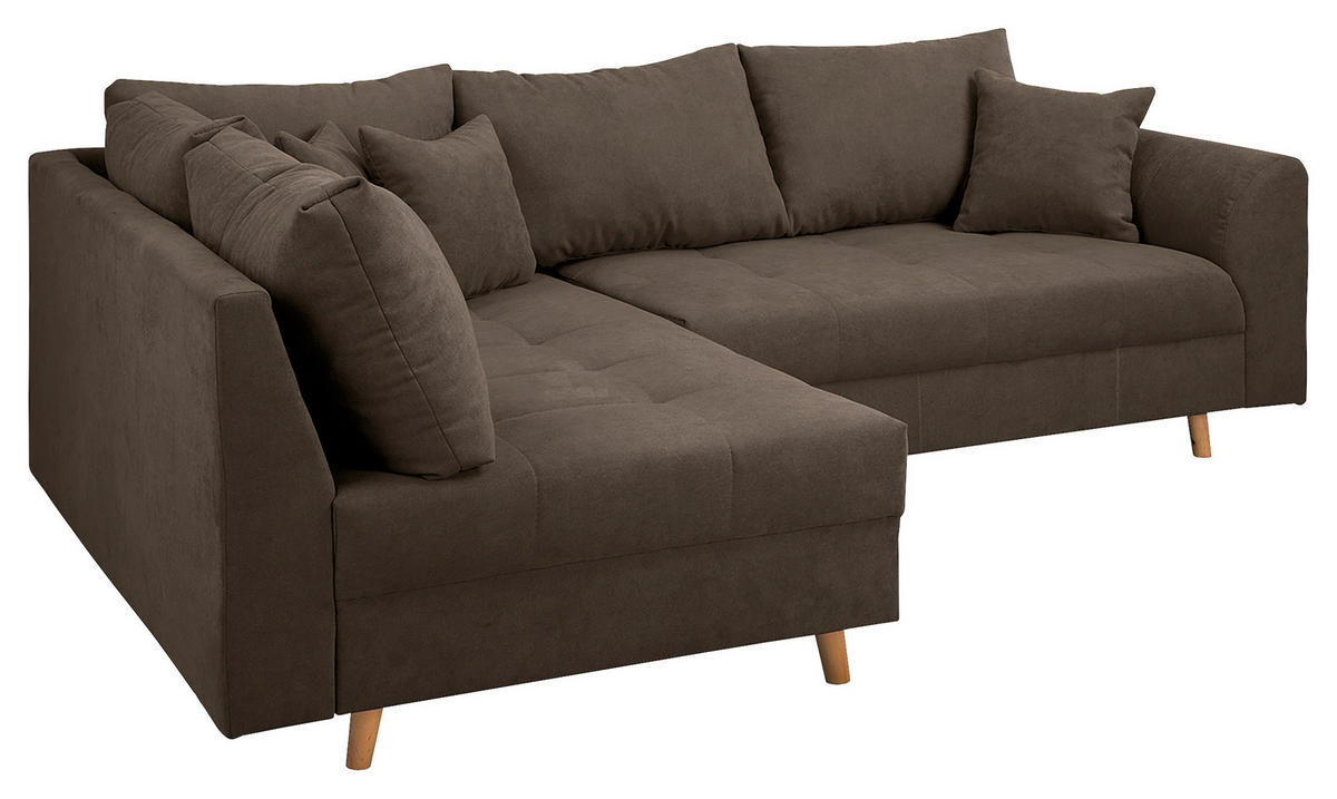 ECKSOFA inkl. Hocker Ariella Braun Mikrofaser  - Naturfarben/Braun, Design, Holz/Textil (161/231cm) - Livetastic