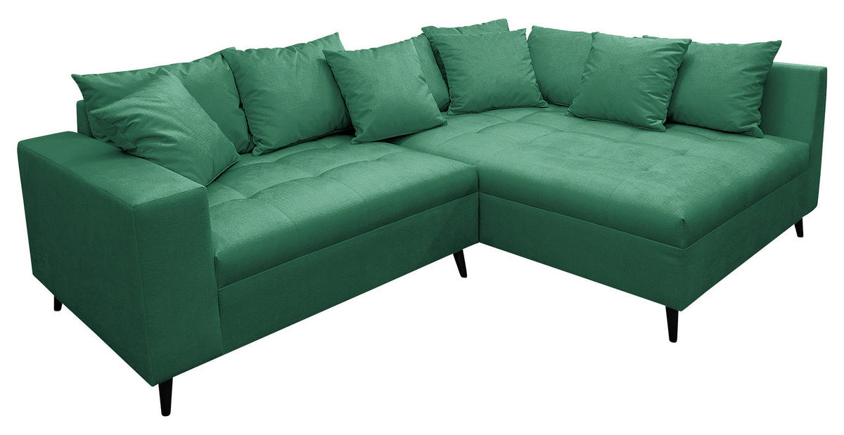 Ecksofa inkl. Hocker in Mikrofaser Grün  - Schwarz/Grün, Design, Holz/Textil (247/174cm) - MID.YOU