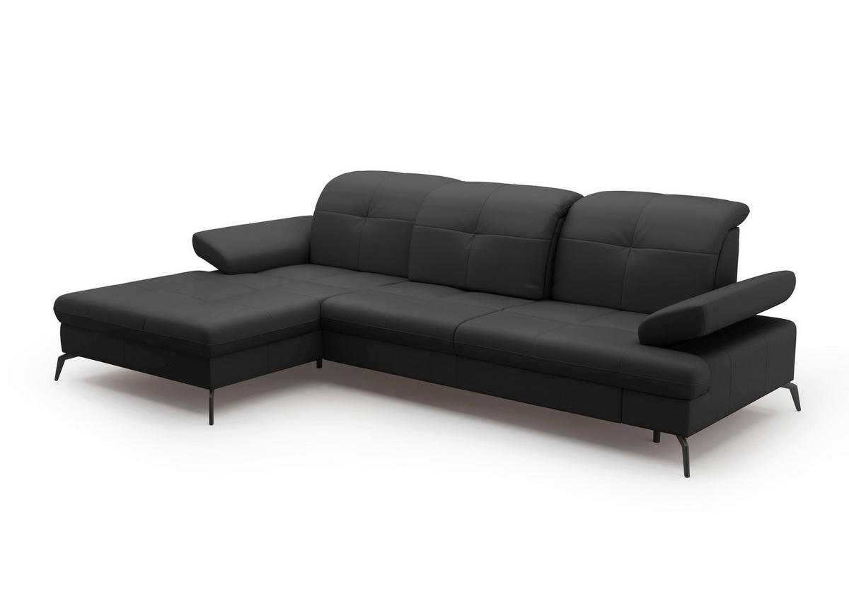 ECKSOFA in Echtleder Schwarz  - Schwarz, Konventionell, Leder/Metall (185/279cm) - Sit & More