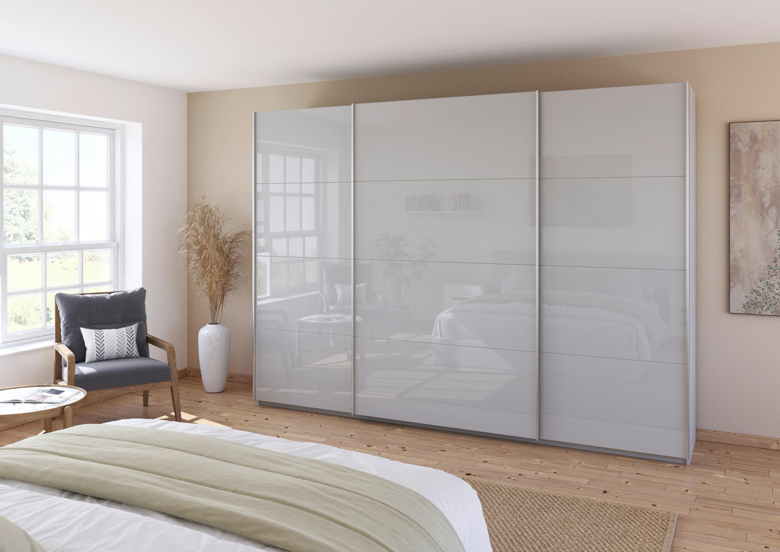 SCHWEBETÜRENSCHRANK  in Seidengrau  - Seidengrau/Alufarben, KONVENTIONELL, Glas/Holzwerkstoff (315/210/62cm) - Xora