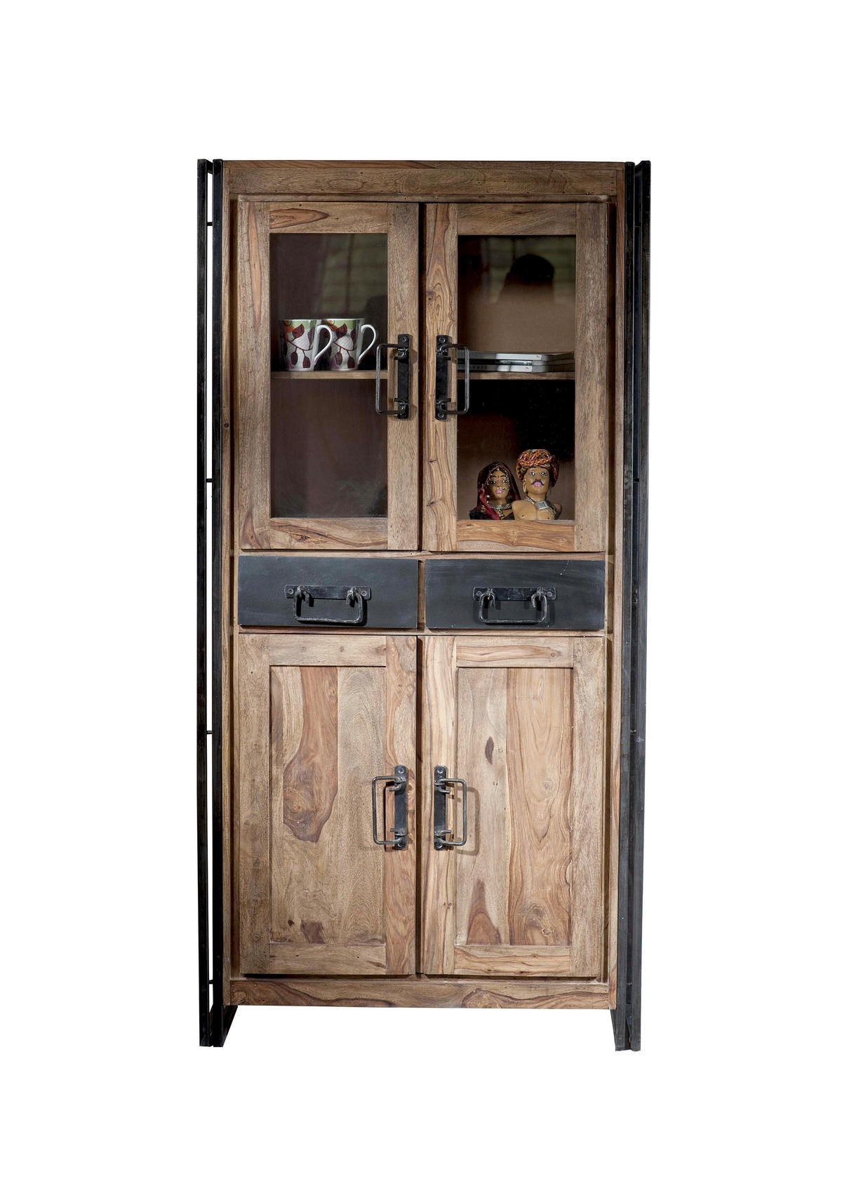 VITRINE  in massiv Akazie Naturfarben, Schwarz  - Schwarz/Naturfarben, Design, Holz/Metall (90/180/40cm) - MID.YOU