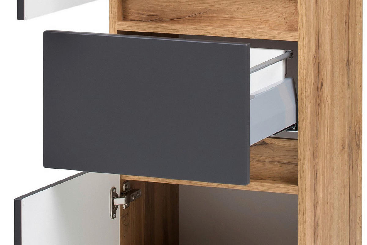 HOCHSCHRANK 40/180/35 cm  - Eichefarben/Silberfarben, KONVENTIONELL, Holzwerkstoff/Kunststoff (40/180/35cm) - Held