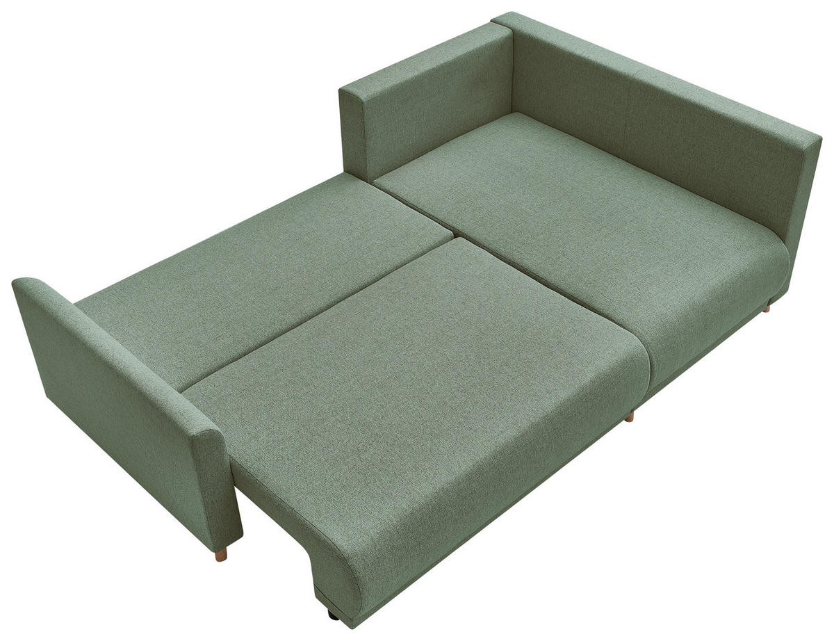 ECKSOFA MILOS Grün Flachgewebe, Struktur Rückenkissen, Bettkasten, Schlaffunktion, Rücken echt  - Naturfarben/Grün, Design, Textil (224/148cm) - P & B