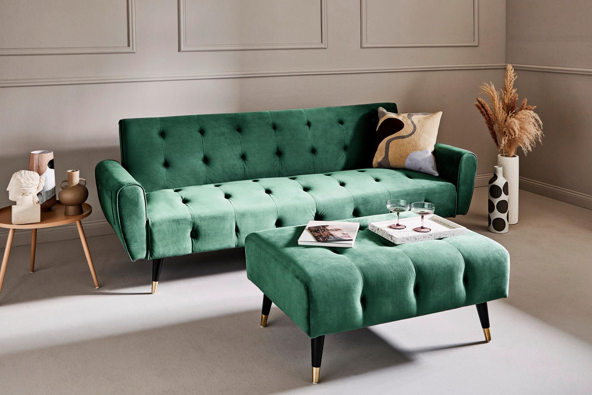 ECKSCHLAFSOFA CHILLAX DREAM CORNER EU Grün Samt  - Goldfarben/Schwarz, MODERN, Holz/Textil (213/153/173cm) - Livetastic