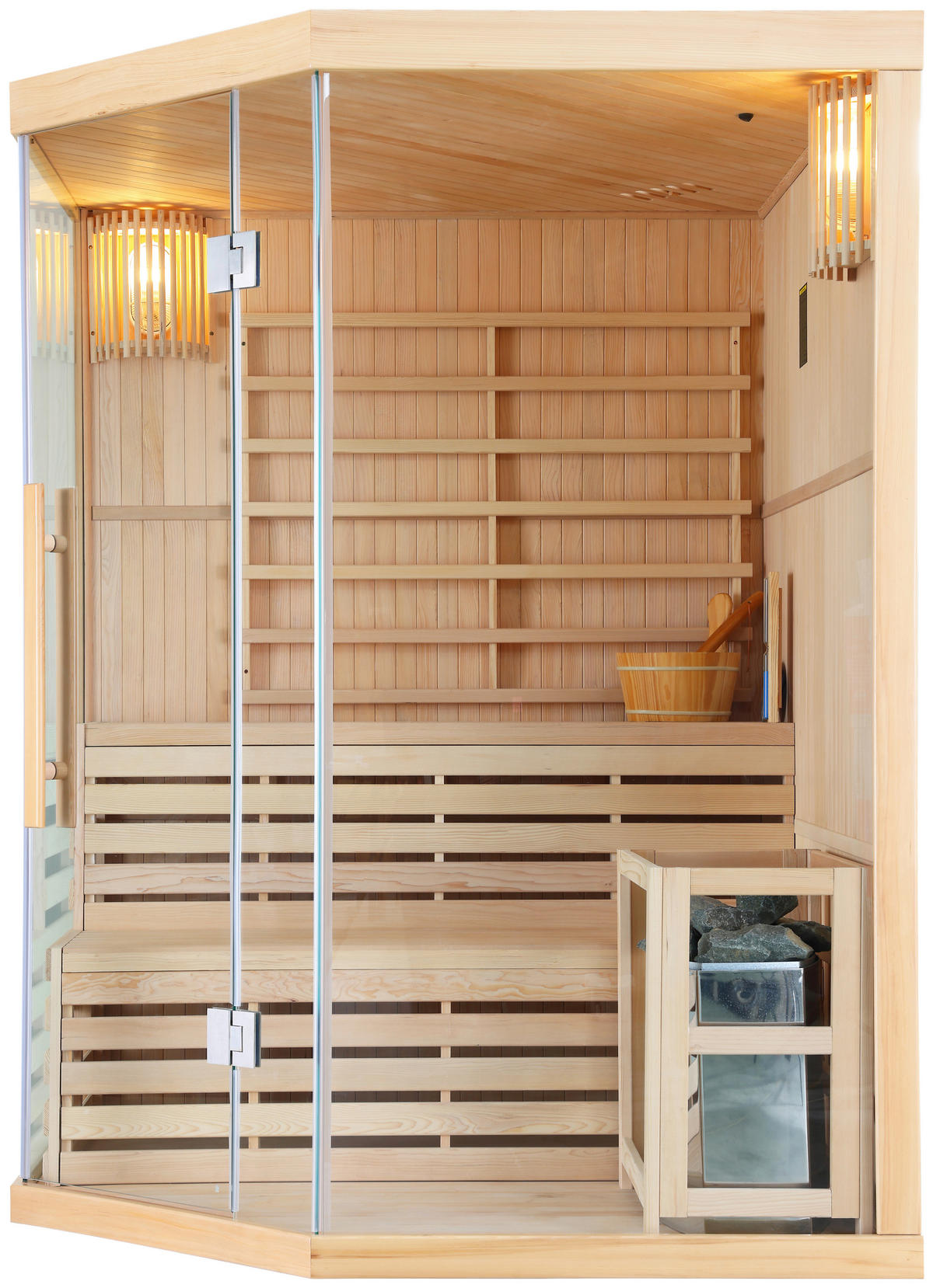 SAUNA für 3 Personen  - Basics, Holz (150/200/150cm)
