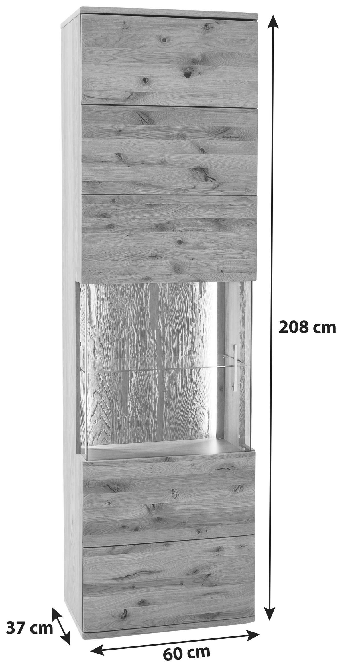 VITRINE  in furniert, teilmassiv Asteiche Eichefarben  - Eichefarben/Schwarz, Design, Glas/Holz (60/208/37cm) - Livetastic