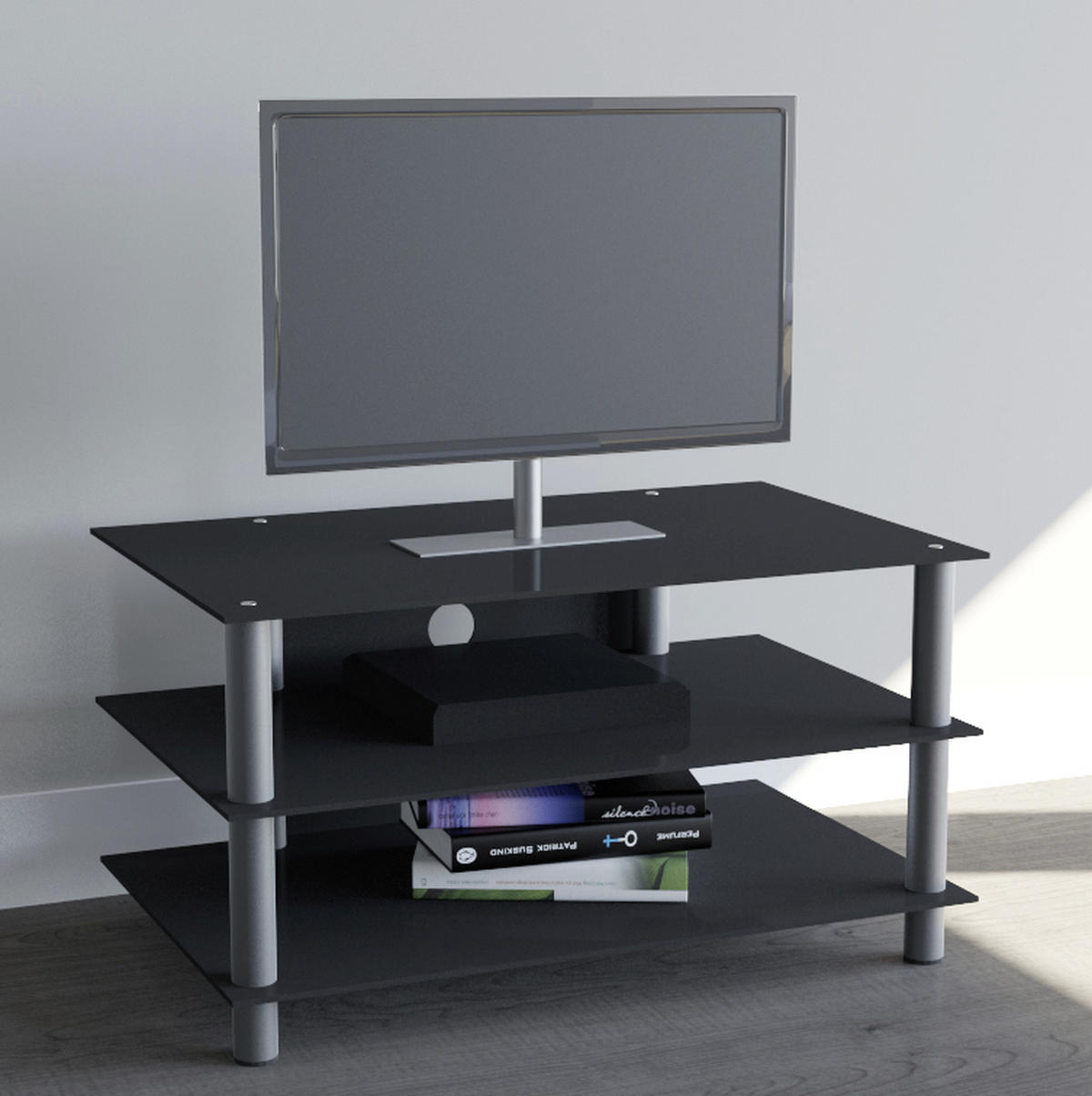 Phonotisch in Schwarz/ - Silberfarben/Schwarz, Konventionell, Glas/Metall (95/45/42cm) - MID.YOU
