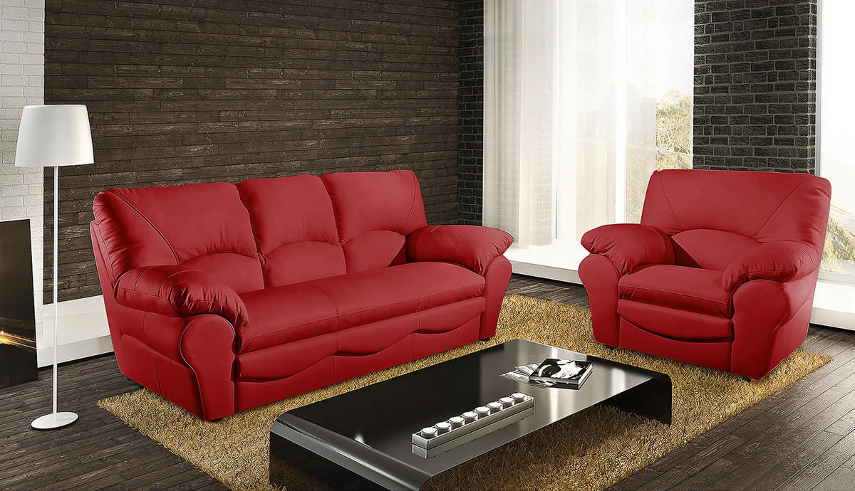 SESSEL in Echtleder Rot  - Rot/Schwarz, Design, Leder/Kunststoff (105/92/85cm) - Livetastic