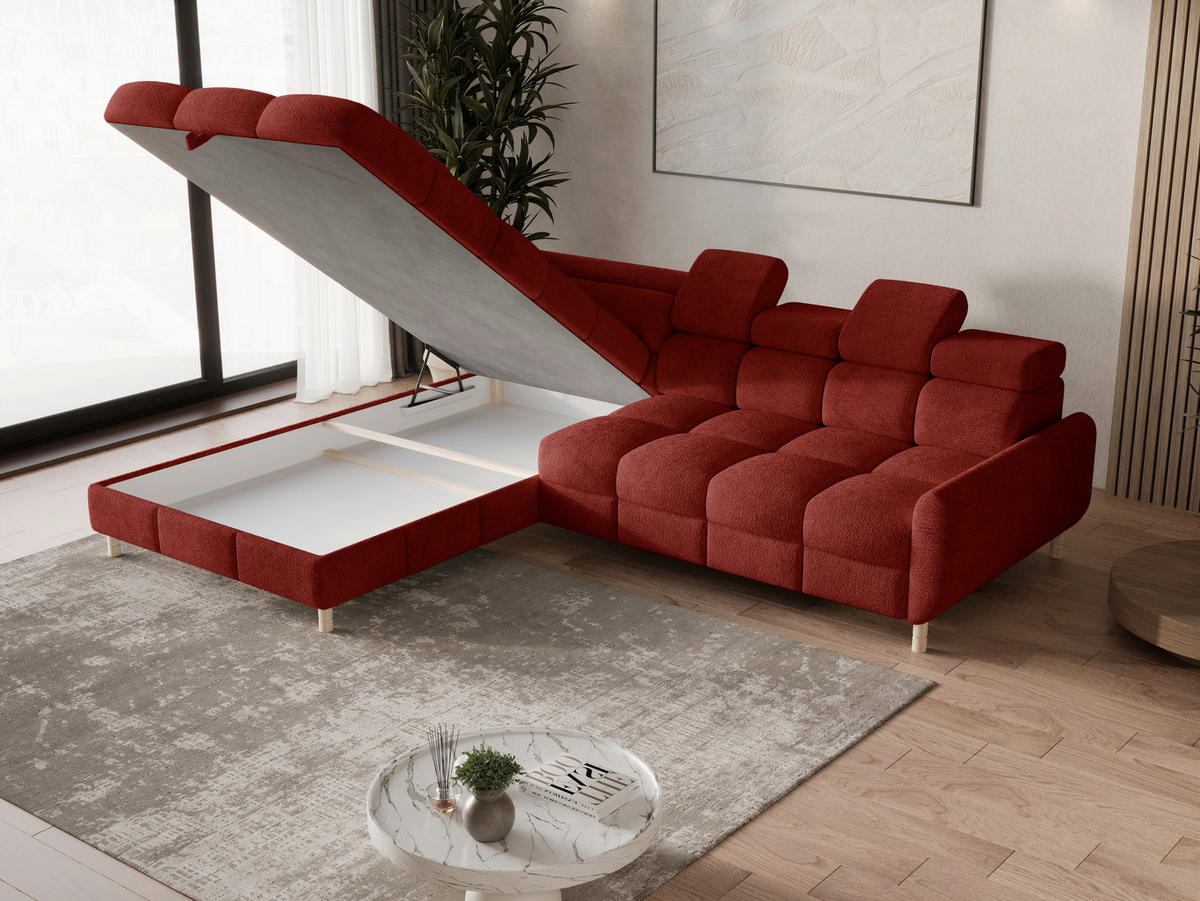 ECKSOFA BUN in Bouclé Rot  - Elfenbein/Rot, Design, Holz/Textil (209/276cm) - MID.YOU