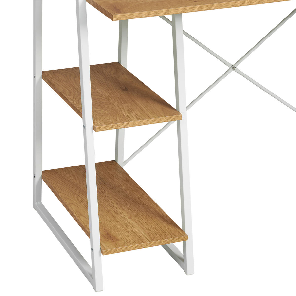 PISALNA MIZA kovina, leseni material bela, barve hrasta  - barve hrasta/bela, Moderno, kovina/leseni material (102/117/50cm) - MID.YOU