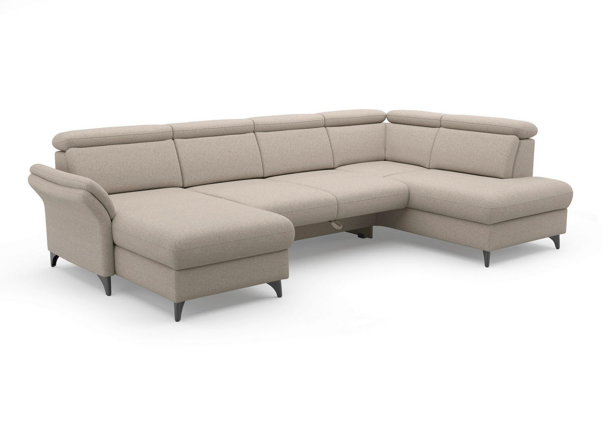 WOHNLANDSCHAFT GLENDALE E Taupe Flachgewebe  - Taupe/Schwarz, KONVENTIONELL, Textil/Metall (166/321/193cm) - Sit & More