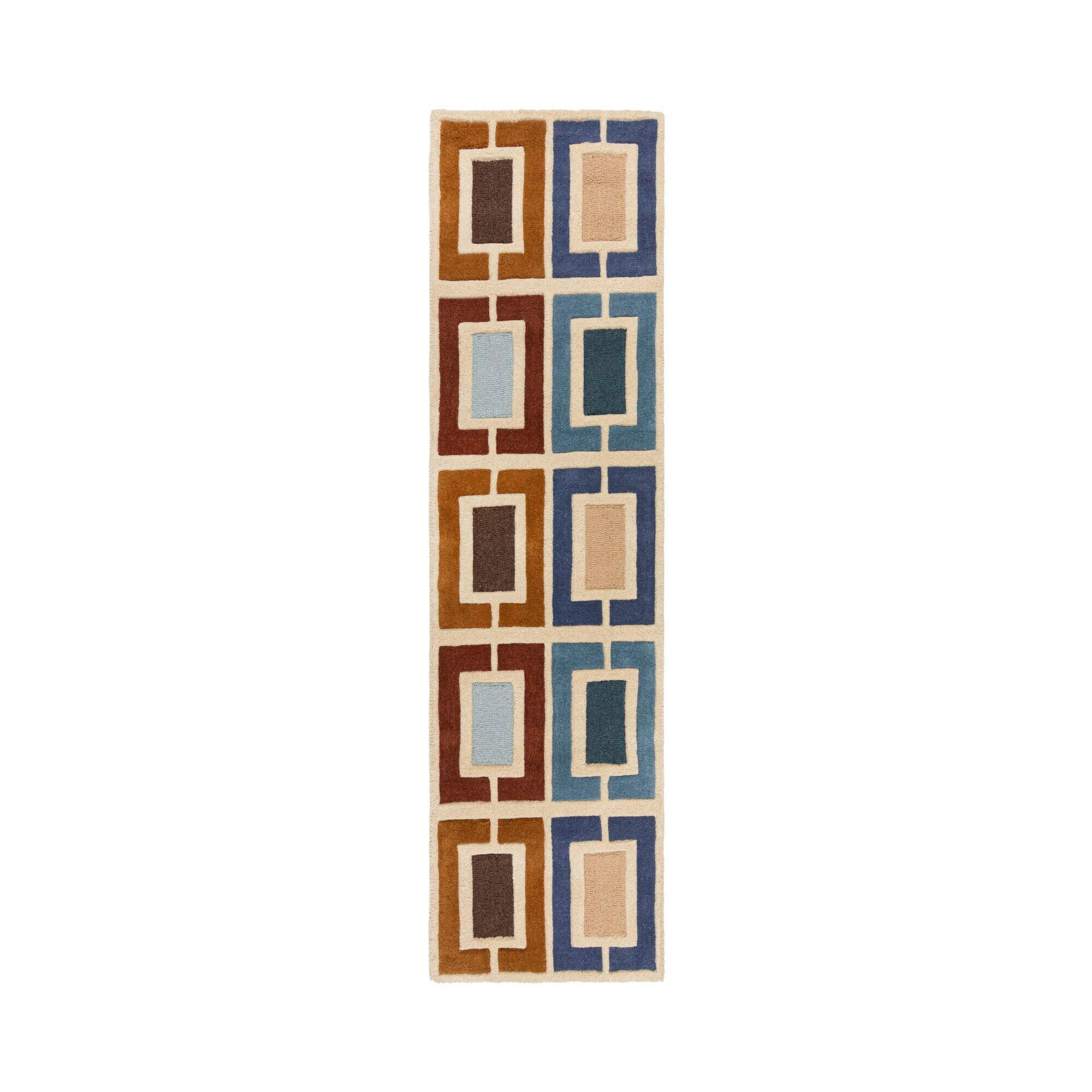 WOLLTEPPICH 60/230 cm RETRO BLOCKS Blau  - Blau, KONVENTIONELL, Textil (60/230cm)