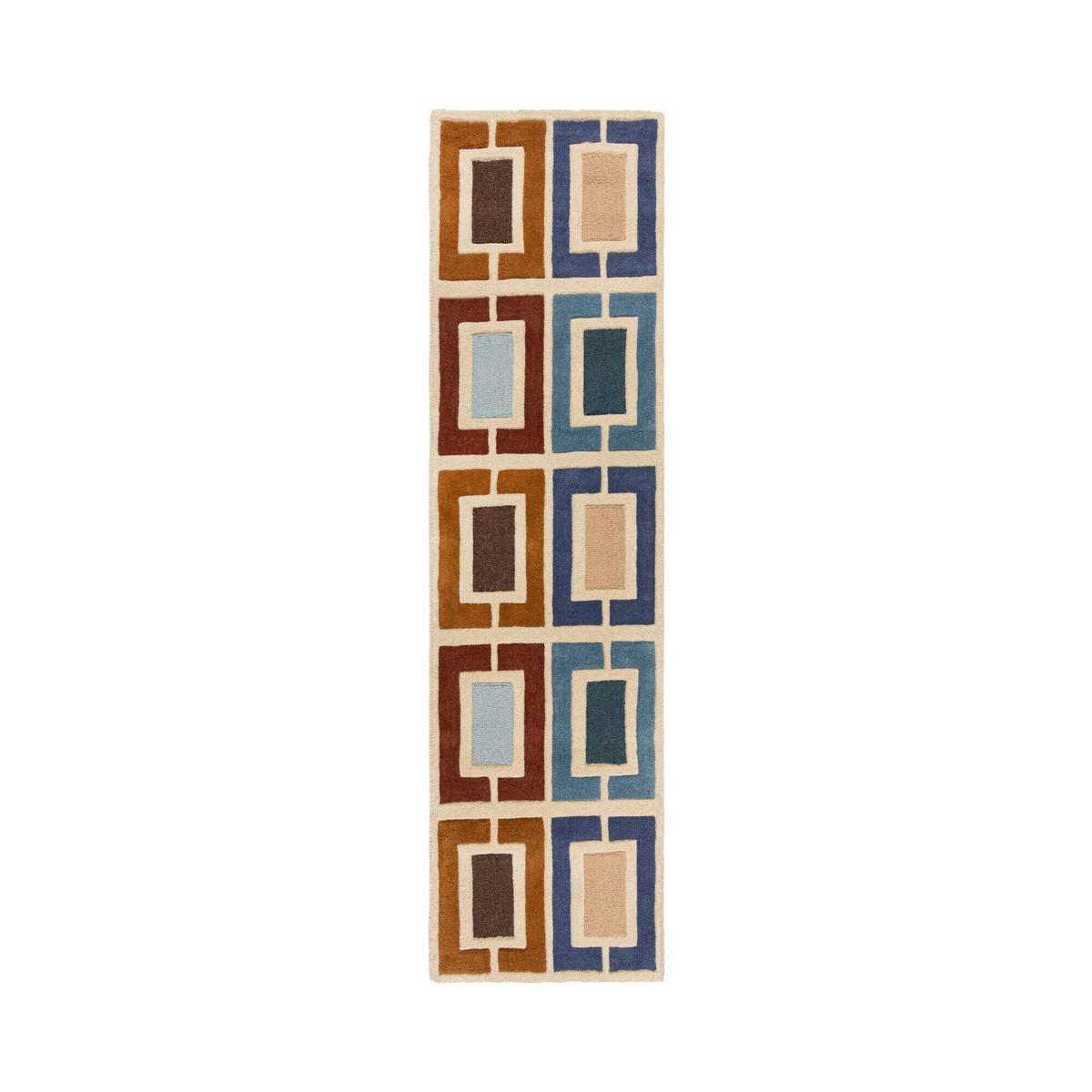 WOLLTEPPICH 60/230 cm RETRO BLOCKS Blau  - Blau, KONVENTIONELL, Textil (60/230cm)
