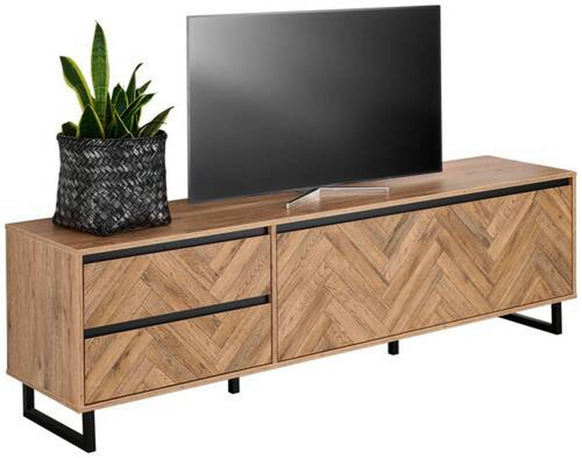 MEDIABÄNK svart, ekfärgad  186,4/53,8/42 cm  - svart/ekfärgad, Klassisk, metall/trämaterial (186,4/53,8/42cm) - Hom`in