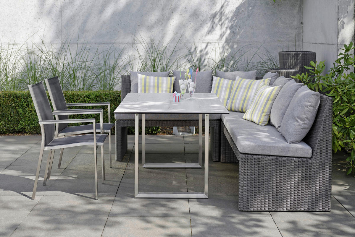 GARTENTISCH 160/90/73 cm Metall, Kunststoff rechteckig  - Edelstahlfarben/Dunkelgrau, Design, Kunststoff/Metall (160/90/73cm) - Stern
