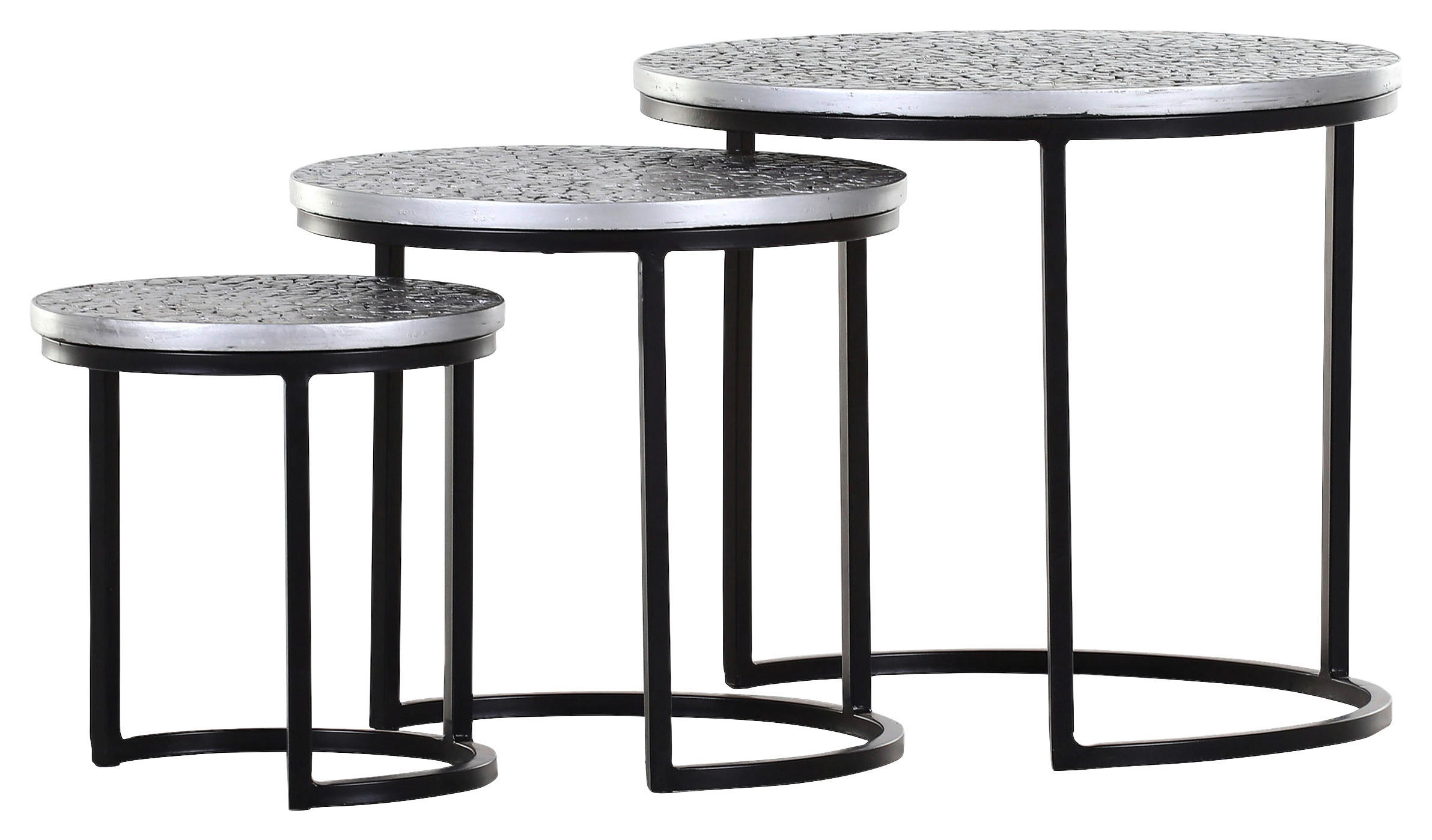 COUCHTISCHSET 30-51/30-51/31-44 cm rund Schwarz, Silberfarben  - Silberfarben/Schwarz, Design, Holzwerkstoff/Metall (30-51/30-51/31-44cm) - Boxxx