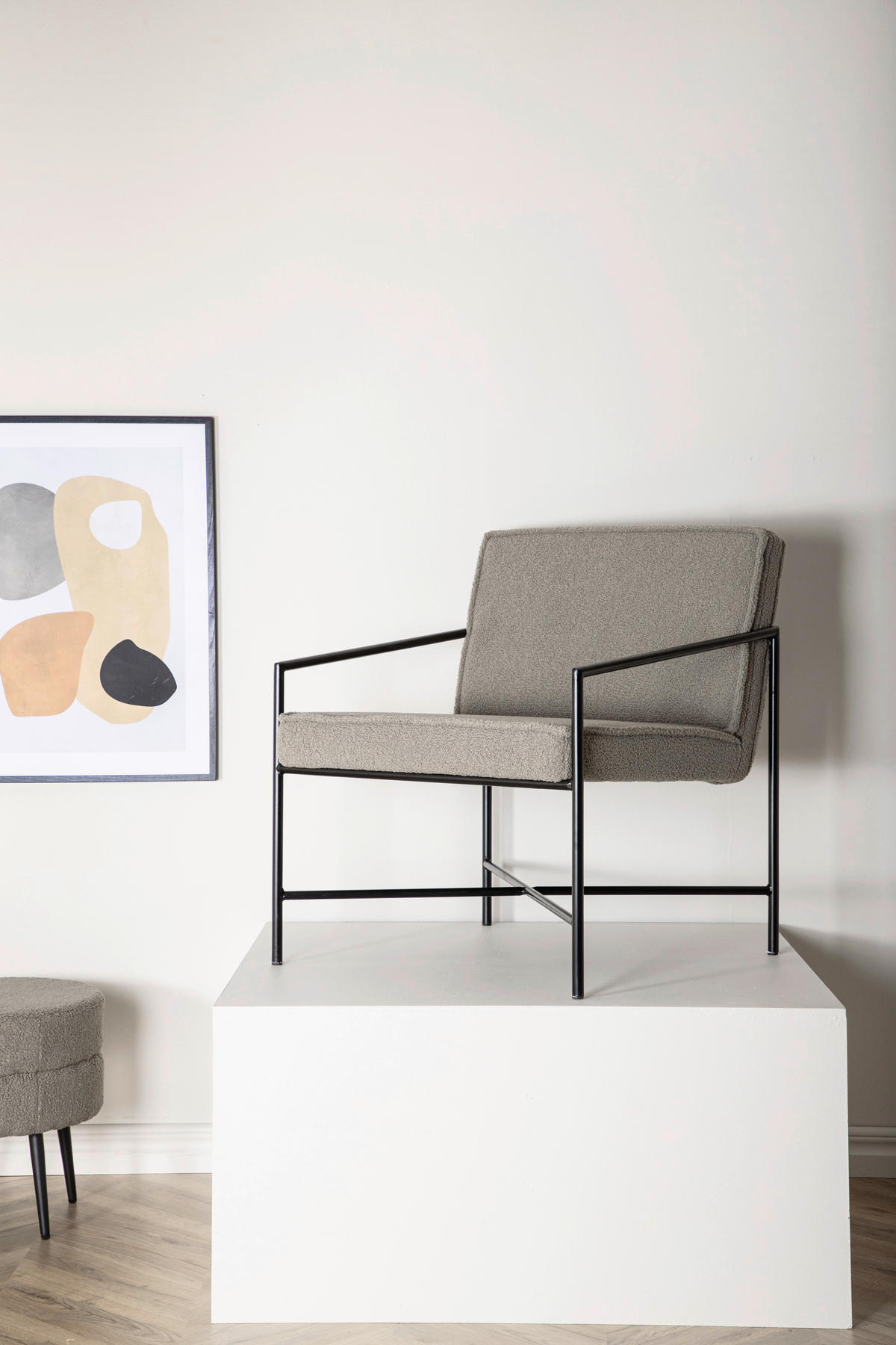SESSEL in Teddystoff Schwarz, Beige  - Beige/Schwarz, Design, Textil/Metall (66/78/65cm) - Livetastic