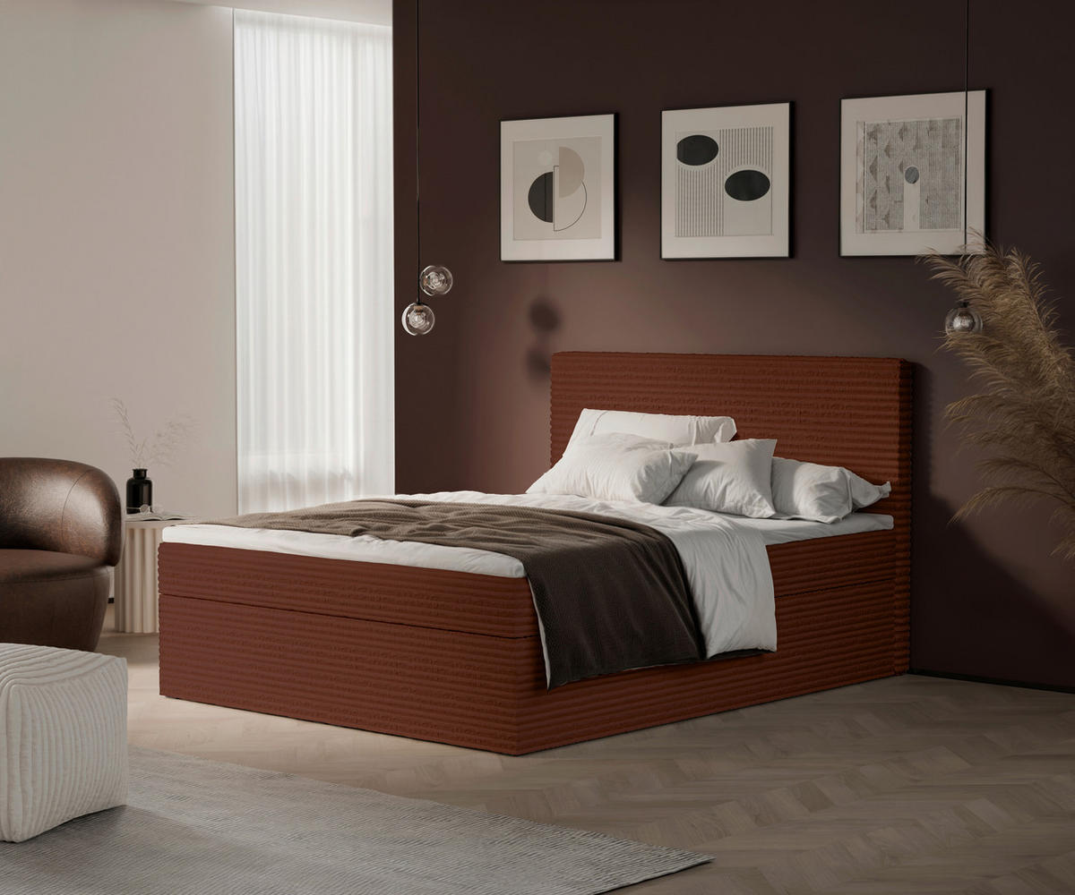 BOXBETT 180/200 cm  in Rostfarben  - Rostfarben/Schwarz, Basics, Holz/Kunststoff (180/200cm) - Livetastic