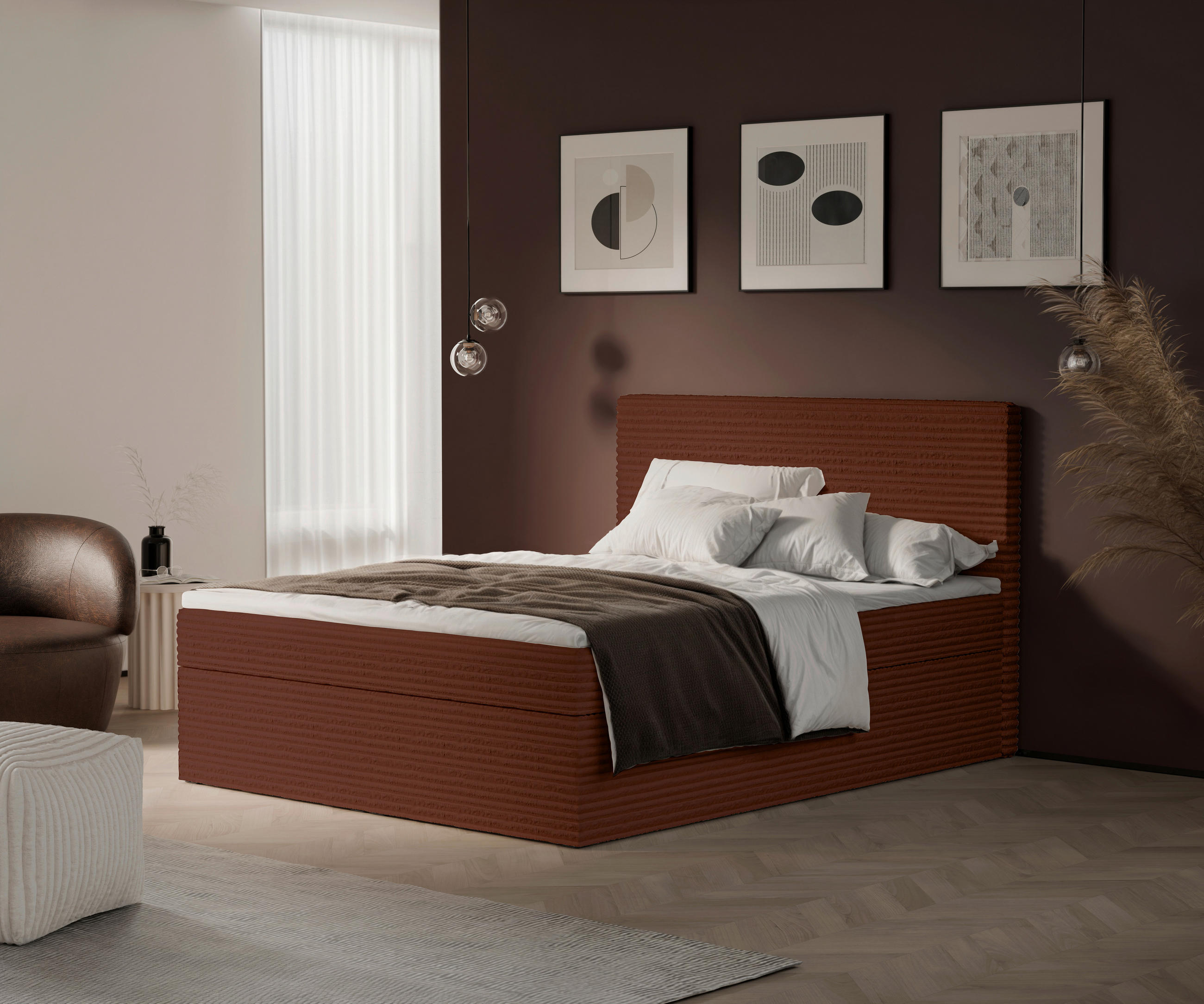 Thumbnail - Livetastic Boxbett, Rost, Textil, Tanne,Tanne, massiv, H3, Höhe ca. 17 cm, 160x200 cm, gepolstertes Kopfteil, Topper dur...