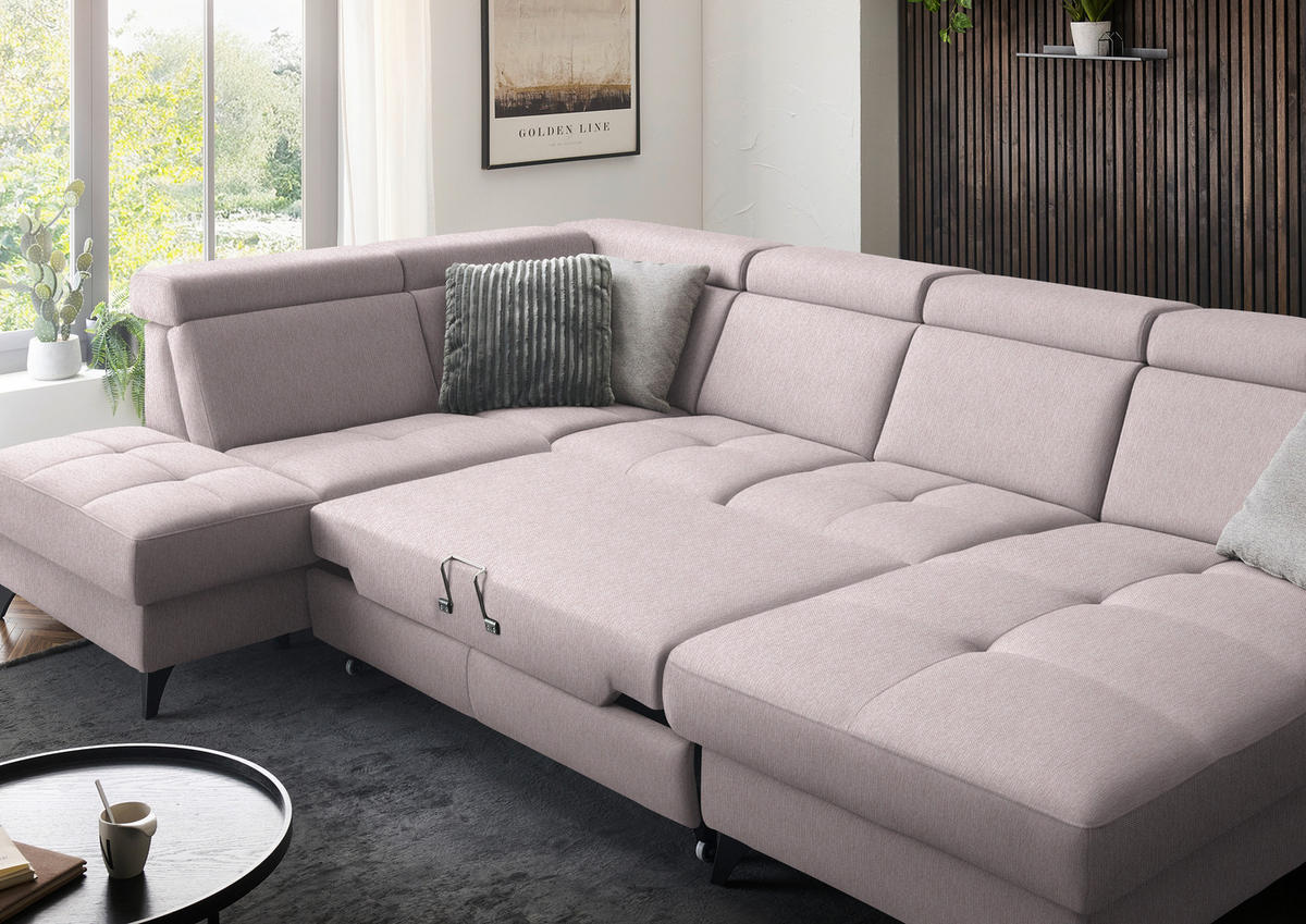 WOHNLANDSCHAFT Flachgewebe Altrosa  - Schwarz/Altrosa, Konventionell, Textil/Metall (215/333/174cm) - Beldomo System