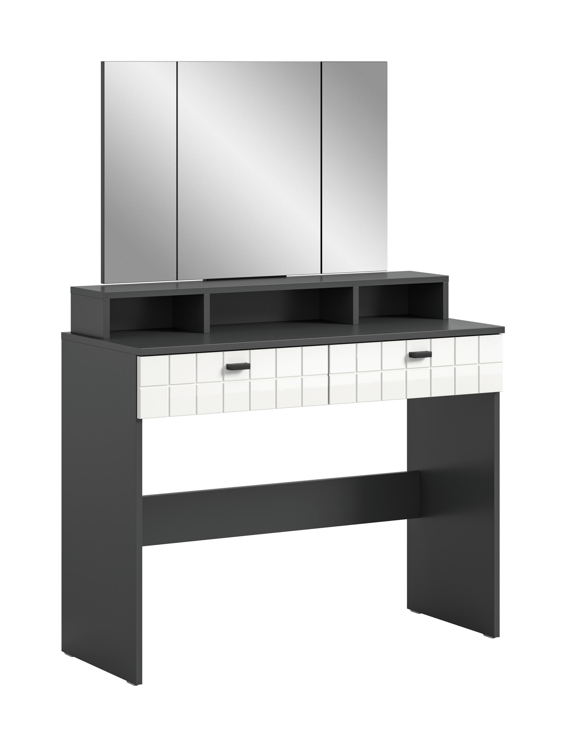 KOZMETIČNA MIZA steklo, leseni material - srebrne barve/črna, Design, umetna masa/steklo (100/142/42cm) - MID.YOU
